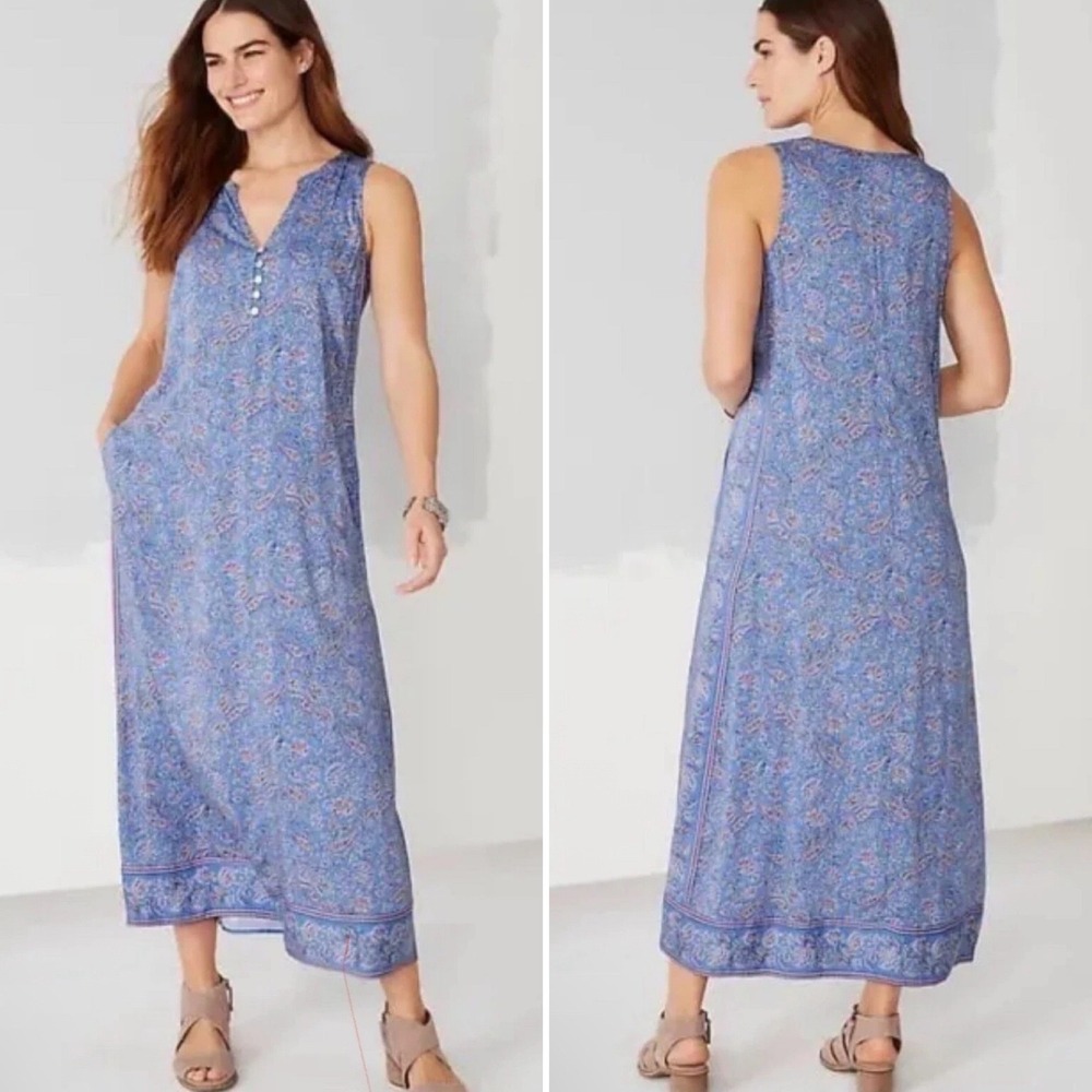 J.Jill Maxi Dress NWT Large Maci Blue Paisley Print Sleeveless Flowy Relaxed - L